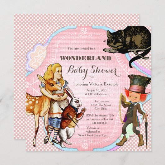 Alice im Wunderland Babydusche Einladung (Vorne/Hinten)