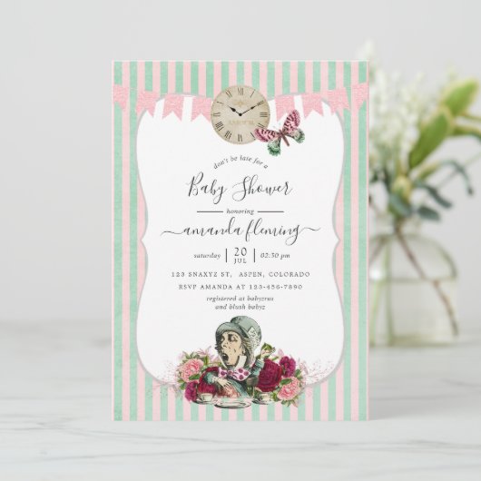 Alice im Wunderland Babydusche Einladung (Stehend Vorderseite)