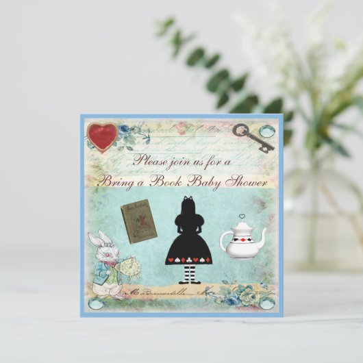 Alice im Wunderland Babydusche mitbringen Einladung (Stehend Vorderseite)