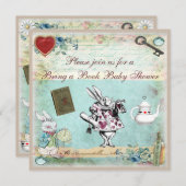 Alice im Wunderland Babydusche mitbringen Einladung (Vorne/Hinten)