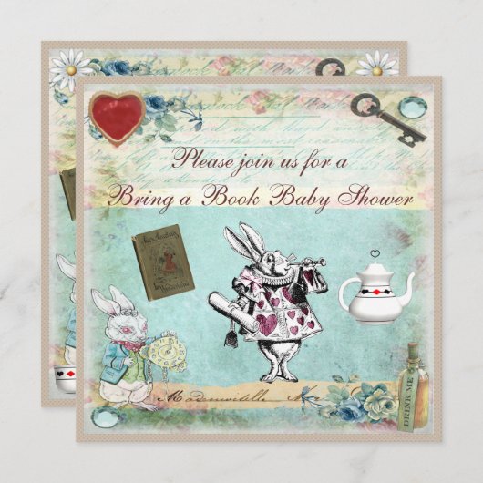 Alice im Wunderland Babydusche mitbringen Einladung (Vorne/Hinten)