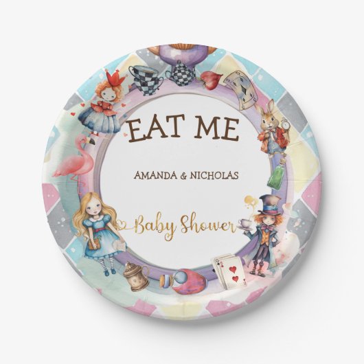 Alice im Wunderland Babydusche Papierplatte Pappteller (Vorderseite)
