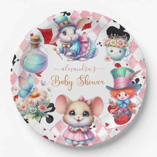 Alice im Wunderland Babydusche Pappteller (Vorderseite)