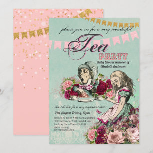 Alice im Wunderland BabyShower MadHatter Tea Party Einladung