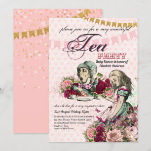 Alice im Wunderland BabyShower MadHatter Tea Party Einladung