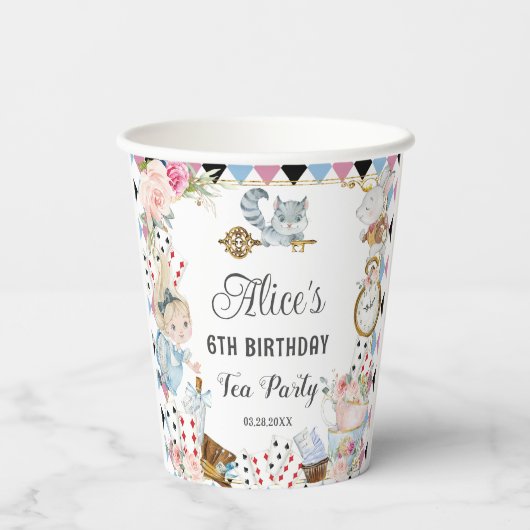 Alice im Wunderland Birthday High Tee Party Pappbecher (Rückseite)