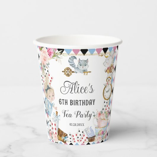 Alice im Wunderland Birthday High Tee Party Pappbecher (Vorderseite)
