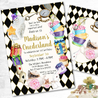 Alice im Wunderland Birthday Onederland Einladung