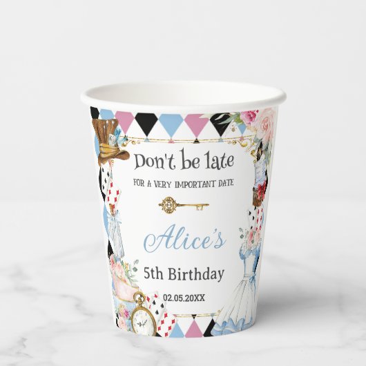 Alice im Wunderland Birthday Tea Party Pappbecher (Rückseite)