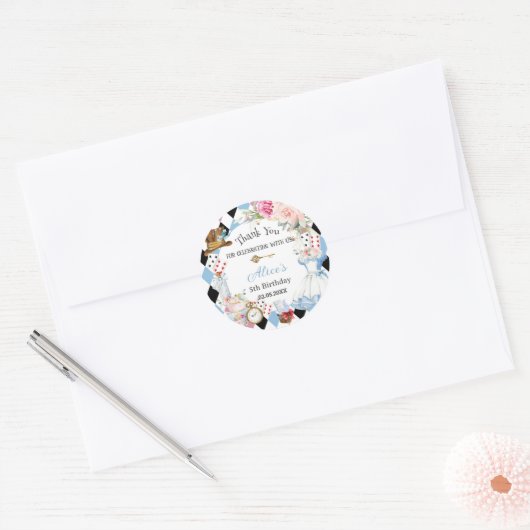 Alice im Wunderland Birthday Tea Party Runder Aufkleber (Umschlag)