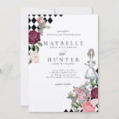 Alice im Wunderland Black Checkerboard Hochzeit Einladung (Vorderseite)