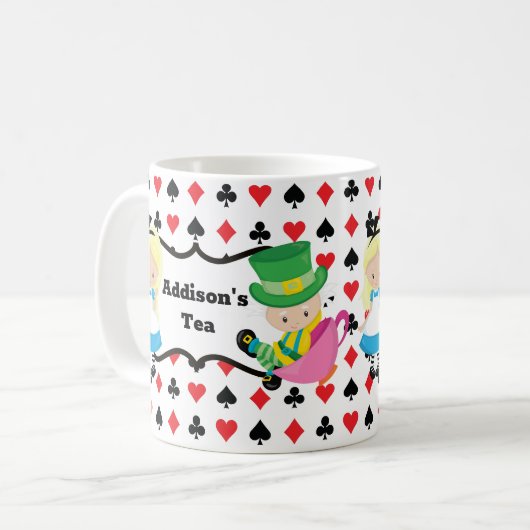 Alice im Wunderland Black Red Card Deck Monogramm Kaffeetasse (Vorderseite Links)