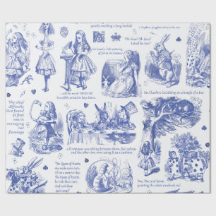 Alice im Wunderland Blau Toile Zitate Geschenkpapier