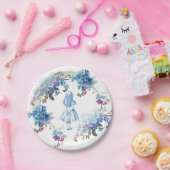 Alice im Wunderland-blaue Blumenpapierplatte Pappteller (Party)