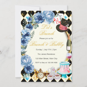 Alice im Wunderland, blaue florale Brunch-Einladun Einladung