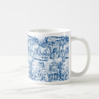 Alice im Wunderland-blaue u. weiße Mühe Kaffeetasse