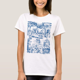 Alice im Wunderland-blaue u. weiße Mühe T-Shirt