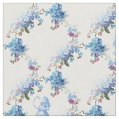 Alice im Wunderland-blaues Blumengewebe Stoff (Nahaufnahme)
