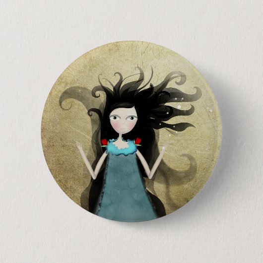 Alice im Wunderland blaues Kleid Rote Blume Schalt Button (Vorderseite)