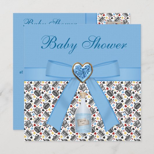 Alice im Wunderland Blue Baby Dusche Tee Party Einladung (Vorne/Hinten)