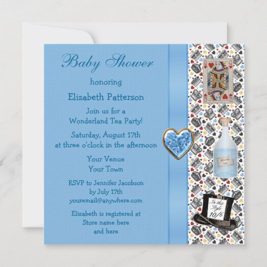 Alice im Wunderland Blue Baby Dusche Tee Party Einladung (Rückseite)