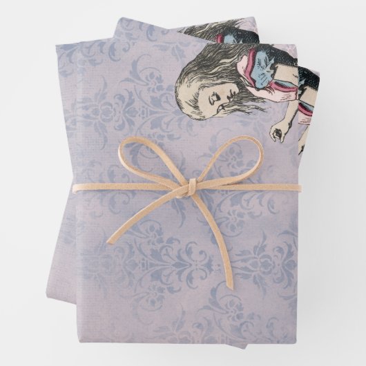 Alice im Wunderland Blue Floral Decoupage Geschenkpapier Set (Beispiel)