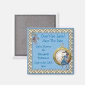 Alice im Wunderland Blue Save the Date Baby Dusche Magnet (Vorderseite/Rückseite)