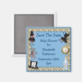 Alice im Wunderland Blue Save the Date Baby Dusche Magnet (Vorderseite/Rückseite)