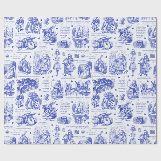 Alice im Wunderland Blue Toile Book Quotes Geschenkpapier (Flach)