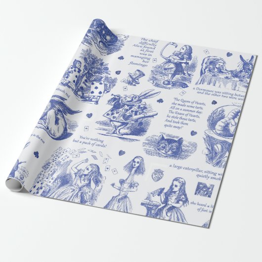 Alice im Wunderland Blue Toile Quotes Geschenkpapier (Ungerollt)