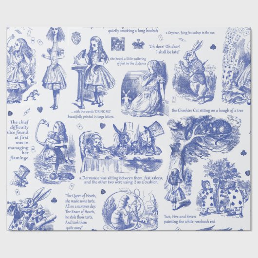 Alice im Wunderland Blue Toile Quotes Geschenkpapier (Saum)