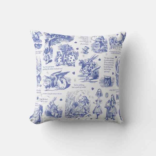 Alice im Wunderland Blue Toile Quotes Kissen (Vorderseite)