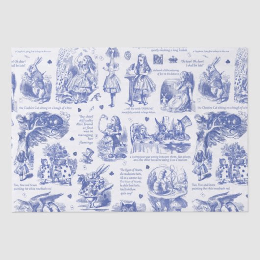 Alice im Wunderland Blue Toile Quotes Seidenpapier (Vorderseite)