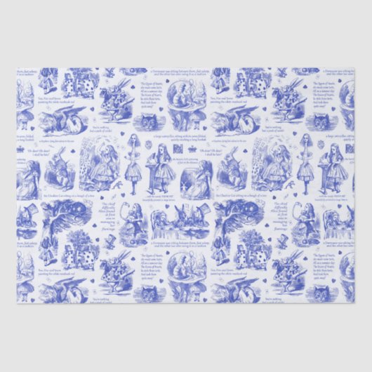 Alice im Wunderland Blue White Toile Quotes Seidenpapier (Vorderseite)