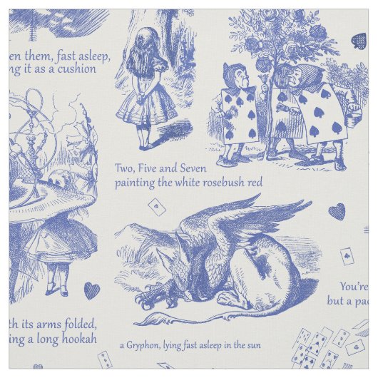 Alice im Wunderland Blue White Toile Stoff (Muster)