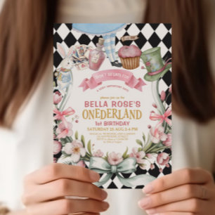 Alice im Wunderland Blume Rahmen 1. Geburtstag Einladung