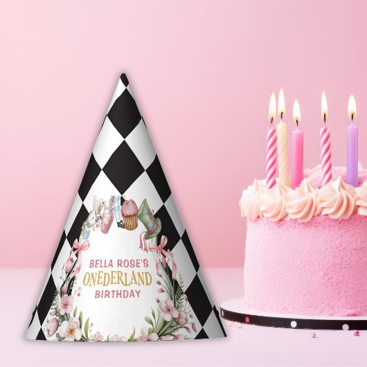 Alice im Wunderland Blume Rahmen 1. Geburtstag Partyhütchen