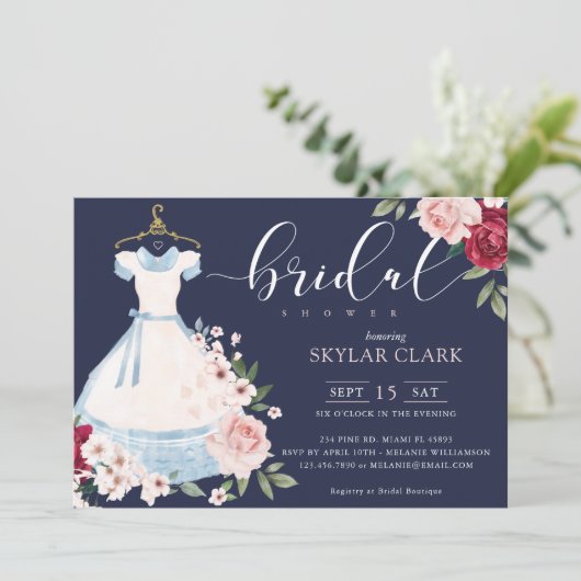 Alice im Wunderland Blumendress Brautparty Einladung (Stehend Vorderseite)