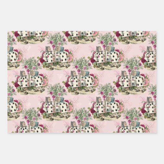 Alice im Wunderland Blumenkarten auf rosa Geschenkpapier Set (Vorderseite 3)