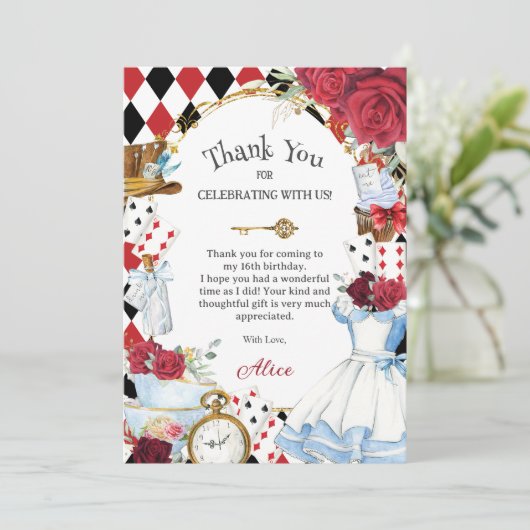 Alice im Wunderland Blumenkohl Brautparty Tee Part Dankeskarte (Stehend Vorderseite)