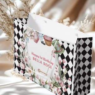 Alice im Wunderland Blumenrahmen 1. Geburtstag Große Geschenktüte