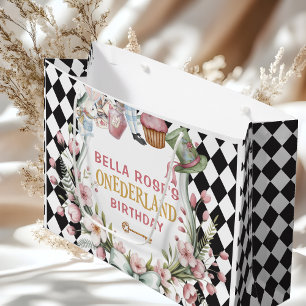 Alice im Wunderland Blumenrahmen 1. Geburtstag Große Geschenktüte