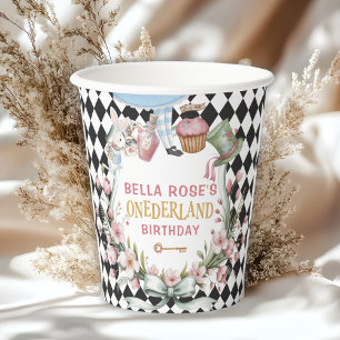 Alice im Wunderland Blumenrahmen 1. Geburtstag Pappbecher