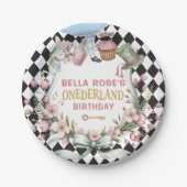 Alice im Wunderland Blumenrahmen 1. Geburtstag Pappteller (Vorderseite)