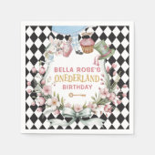 Alice im Wunderland Blumenrahmen 1. Geburtstag Serviette (Vorderseite)