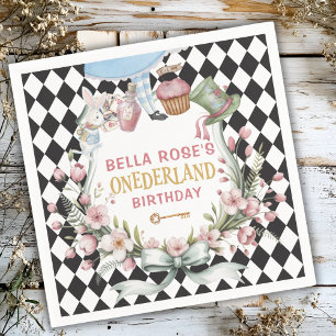 Alice im Wunderland Blumenrahmen 1. Geburtstag Serviette