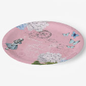Alice im Wunderland Blumenrosa Blue Paper Teller (Schrägansicht)