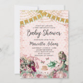 Alice im Wunderland Blush & Mint Babydusche Einladung (Vorderseite)