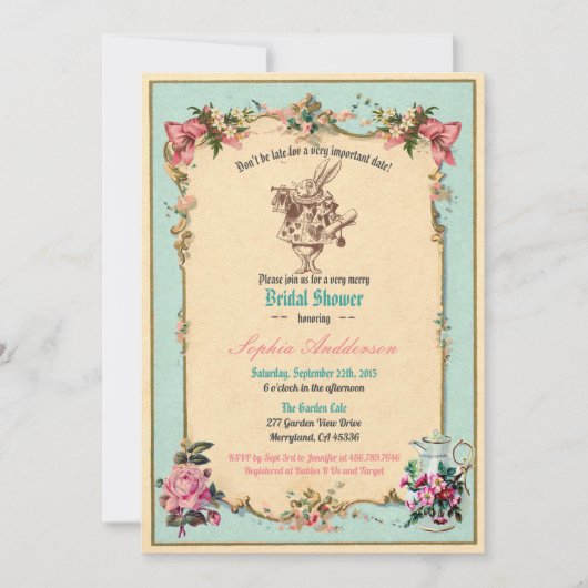 Alice im Wunderland Braun Dusche Einladung aquamar (Vorderseite)