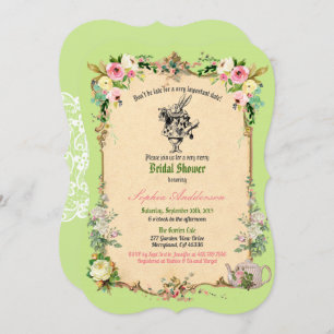 Alice im Wunderland Braun Dusche Einladung grün